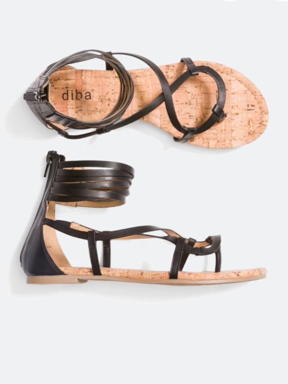 Diba Leon Strappy Cork Gladiator Sandals Black Size 8